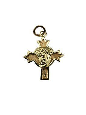 14 Karat Yellow Gold Christ Head Cross Pendant #19131